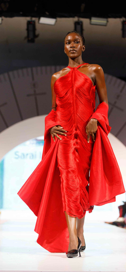 Simisola Draped Taffeta Dress – Scarlet
